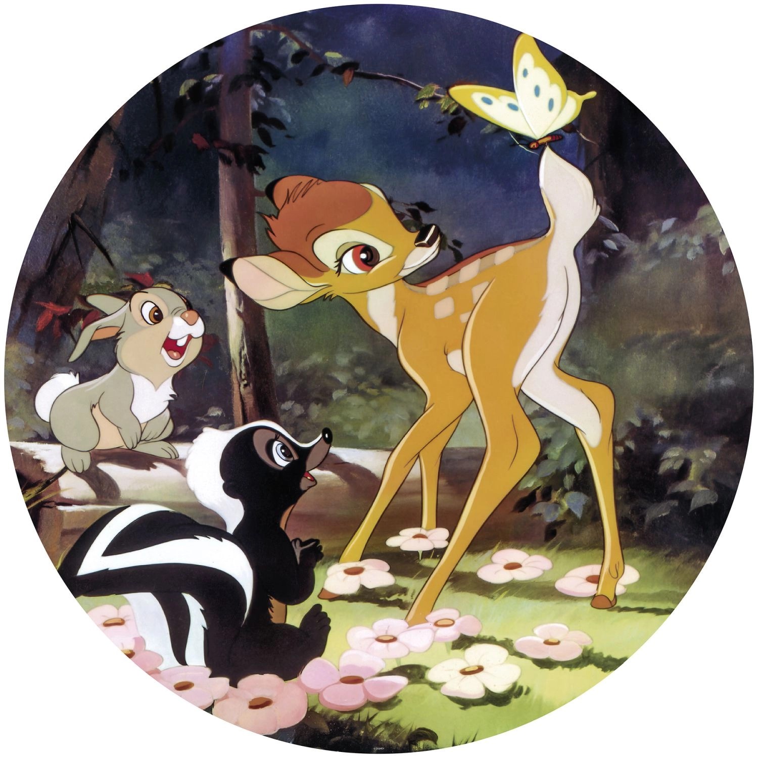 Disney Selbstklebende Runde Tapete Bambi-Schmetterling Multicolor Ø 128 cm 612730