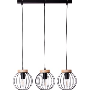 Brilliant Pendelleuchte Sorana, 3-flammig, schwarz/holzfarben. Hängelampe mit Kugel-Design für den Innenbereich.