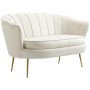 Elegantes cremeweißes 2-Sitzer-Sofa mit geschwungener Rückenlehne, Samtimitat-Bezug und goldenen Metallbeinen. Modernes Design.