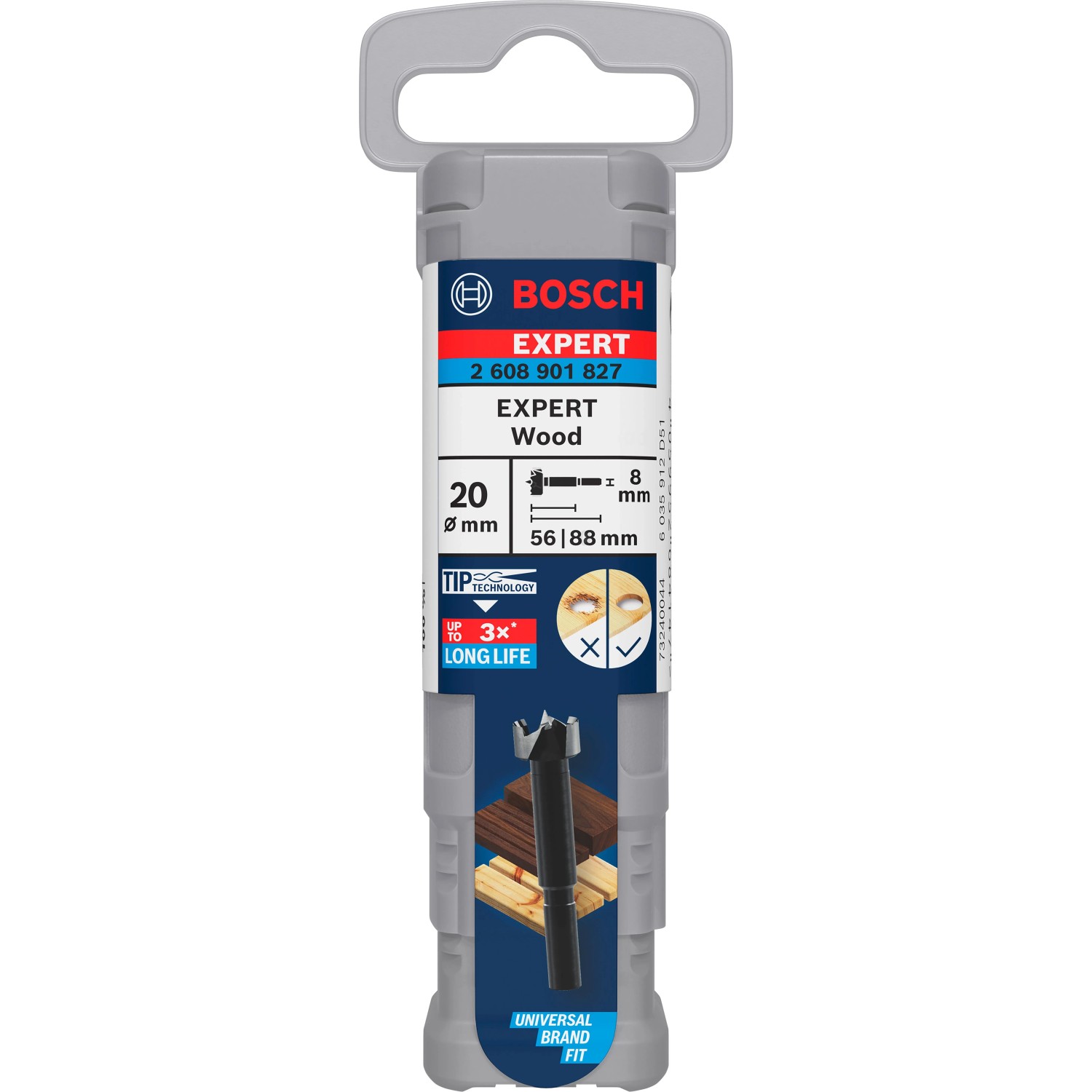 Bosch Forstnerbohrer Expert Wood, 20 mm, in Verpackung. Holzbohrer für präzise Löcher.