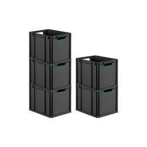PROREGAL SparSet 5x Eurobox Nextgen Color HxBxT 32x30x40cm 30 Liter Griffe Grün Offen Schwarz Eurobehälter Transportbox Transportbehälter