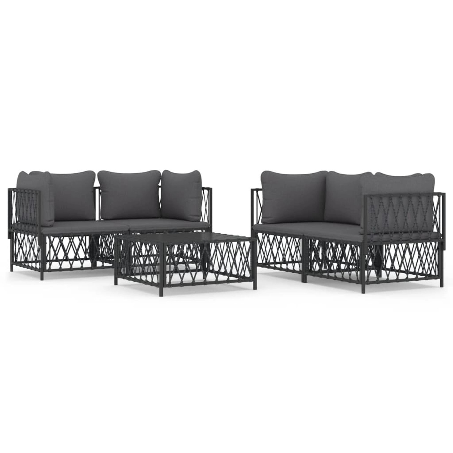 vidaXL 5-Tlg Garten-Lounge-Set mit Kissen Anthrazit Stahl 3186825
