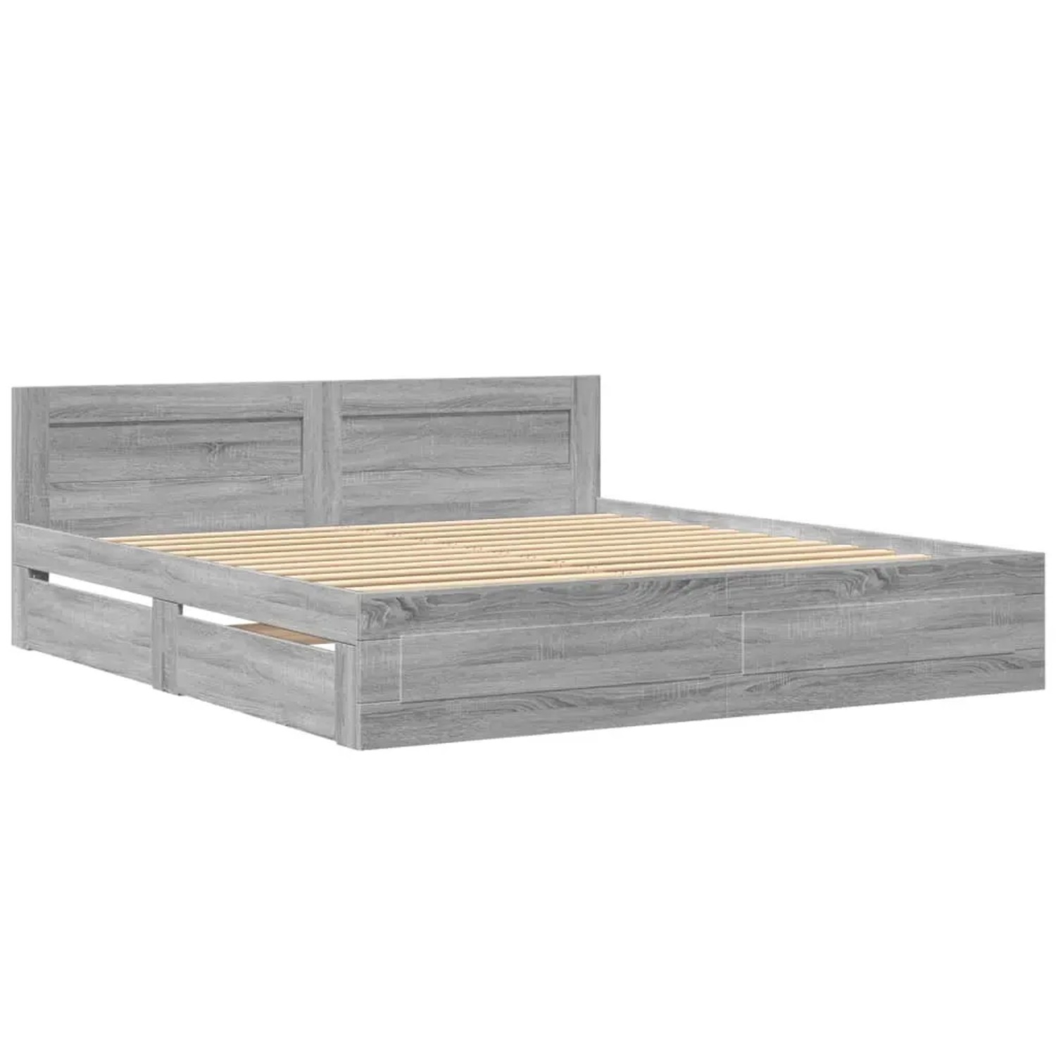 Graues 200x200 cm Bettgestell mit Kopfteil und Schubladen