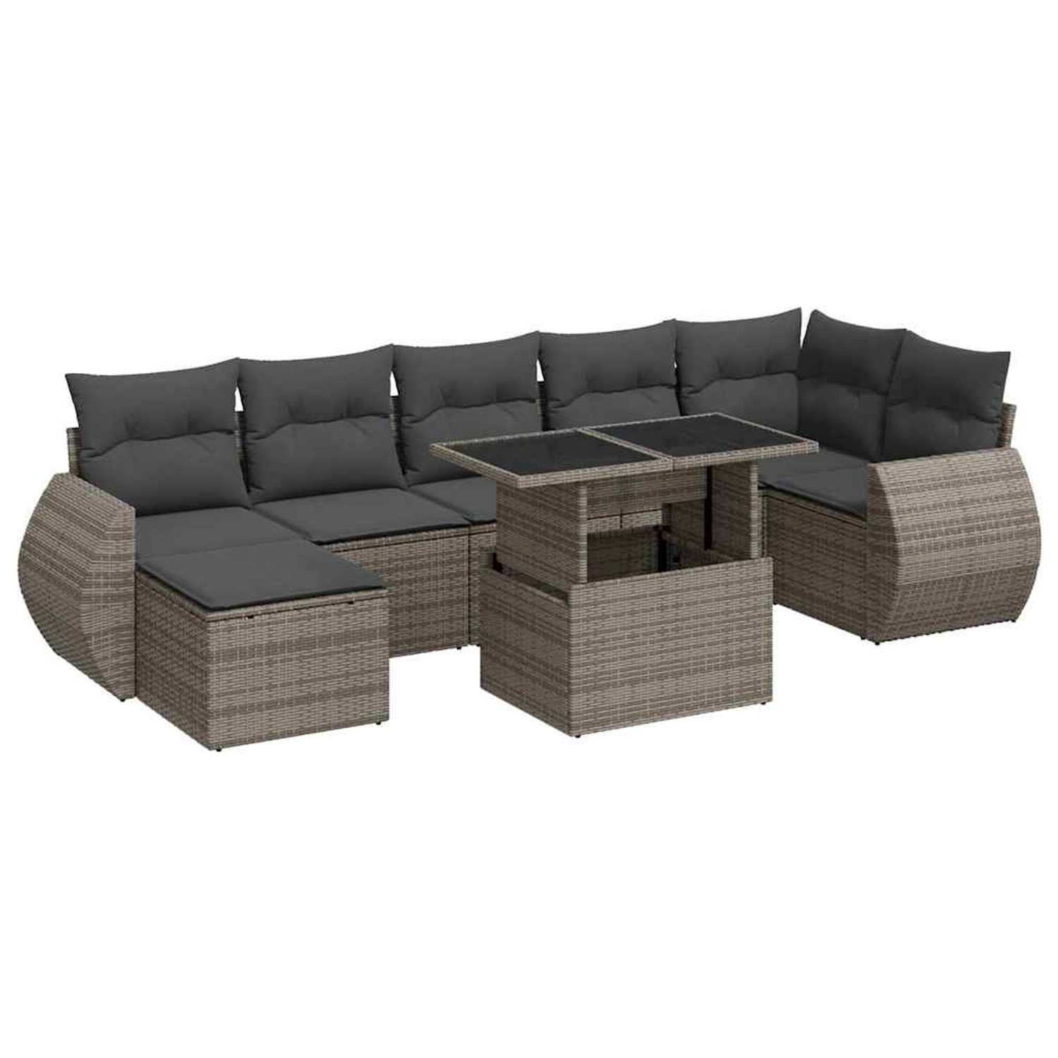 vidaXL 8-Tlg Garten-Sofagarnitur mit Kissen Grau Poly Rattan 3326681