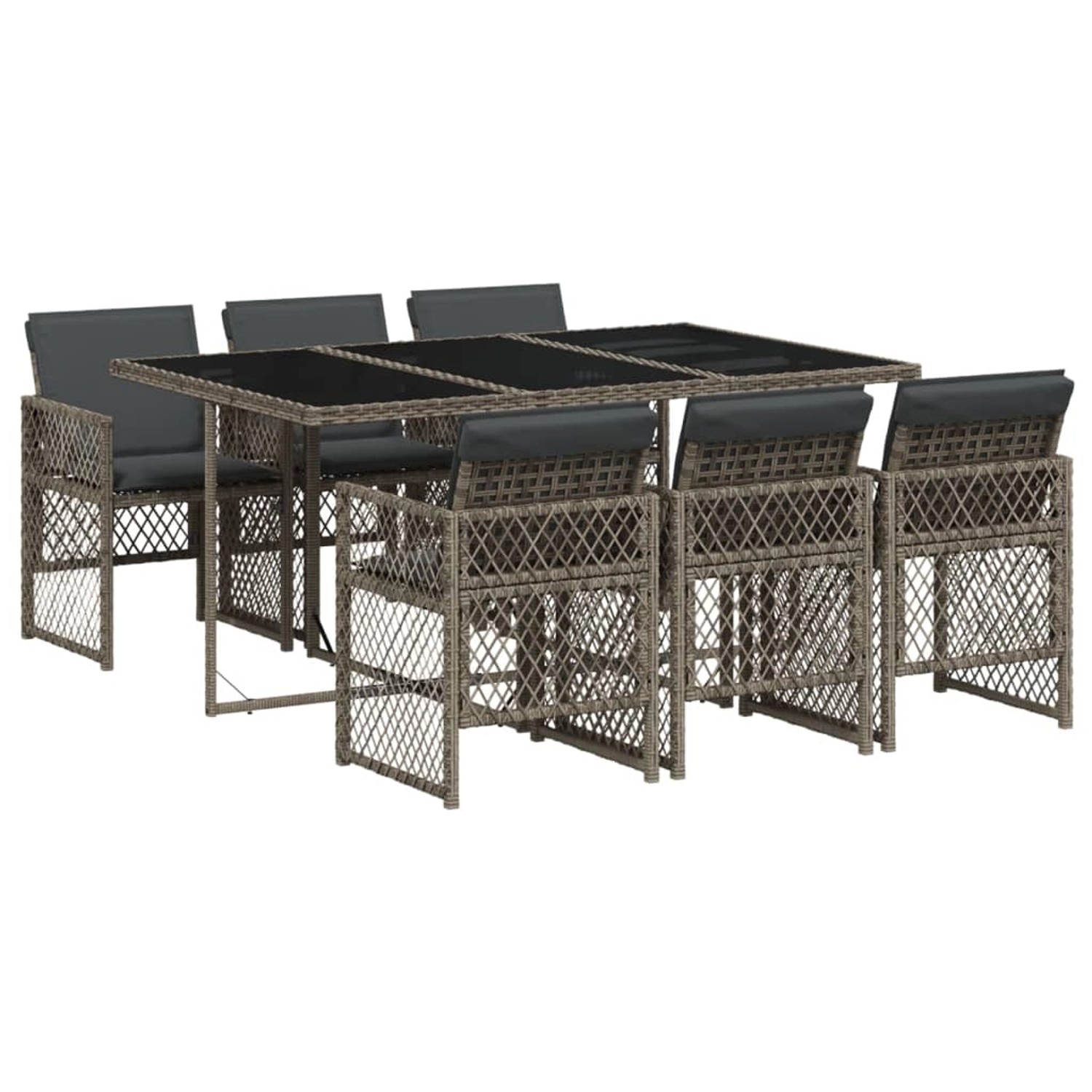 vidaXL 7-Tlg Garten-Essgruppe mit Kissen Grau Poly Rattan 3210728 günstig online kaufen