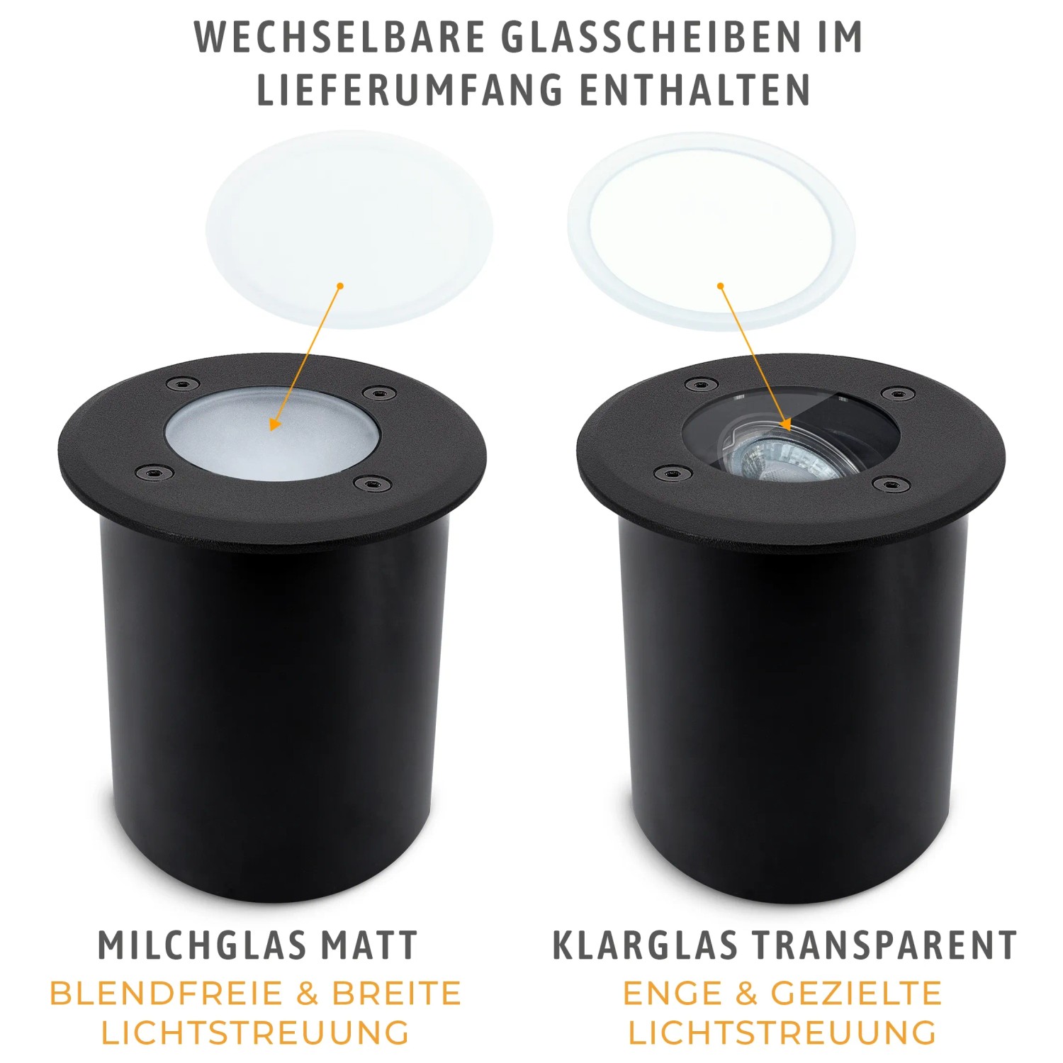 SSC-LUXon Juavi Bodeneinbauleuchte, schwarz, mit Milchglas und Klarglas