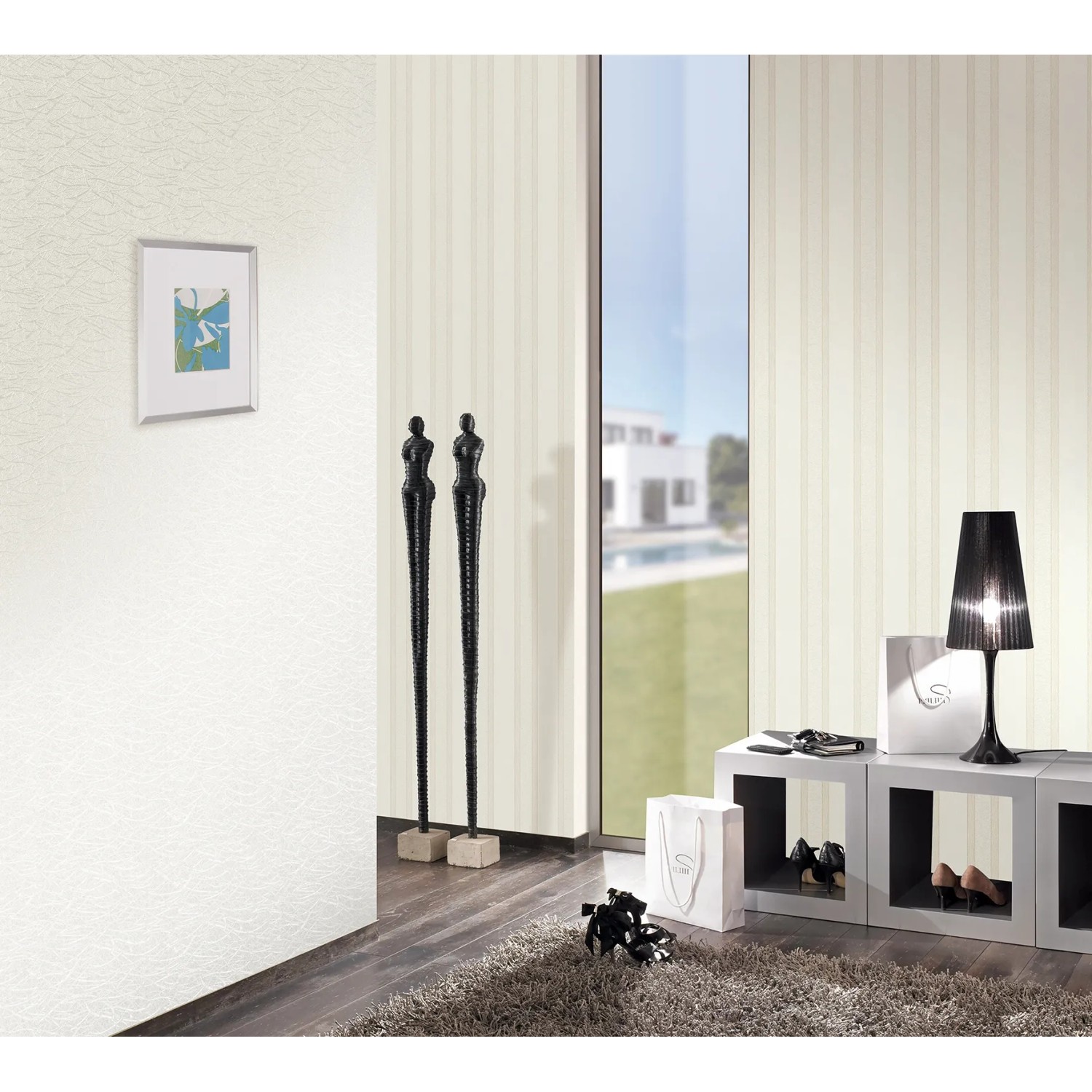 Wohnraum mit Marburg Vliestapete Struktur Wellen Weiß, Dekor Tapeten für stilvolles Ambiente.