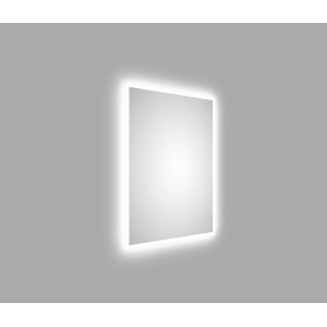 DSK LED-Lichtspiegel Silver Mare, 50x70 cm, mit umlaufender Beleuchtung und silbernem Rahmen.