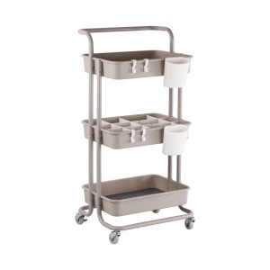 Relaxdays Rollwagen Stahl Beige 3 Etagen 86 cm x 43 cm x 42 cm