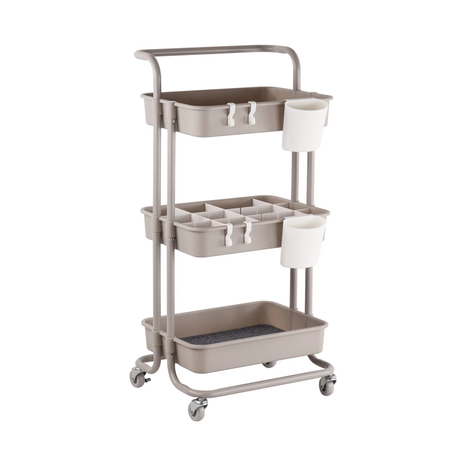 Relaxdays Rollwagen Stahl Beige 3 Etagen 86 cm x 43 cm x 42 cm