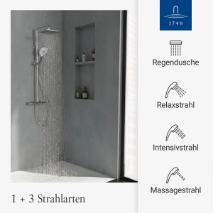 Villeroy & Boch Elody Duschsystem Komplettset mit Drei Strahlarten Chrome