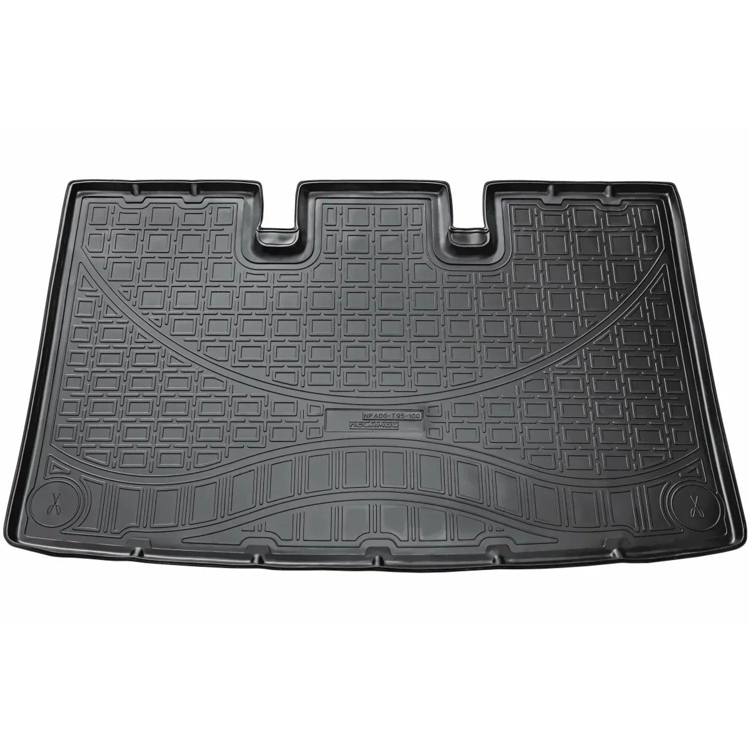 Schwarze Gummi Kofferraumwanne für VW T5/T6 Caravelle, kurzer Radstand, ab 2003.