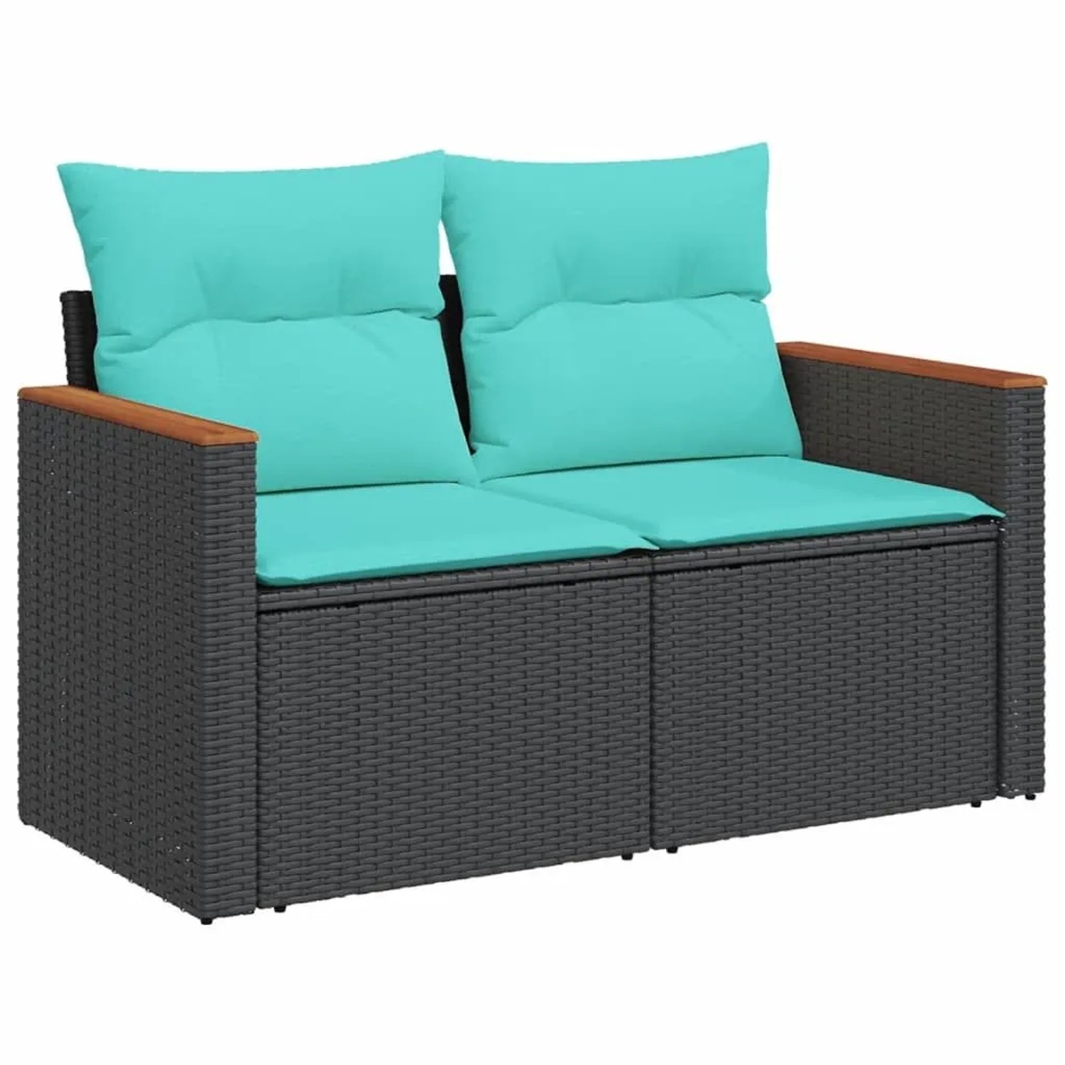 vidaXL Gartensofa mit Kissen 2-Sitzer Schwarz Poly Rattan 366035