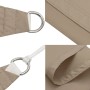 Taupe Sonnensegel aus Oxford-Gewebe, quadratisch, mit Edelstahl-Befestigungsring und Seil. Detailansicht von Material und Nähten.