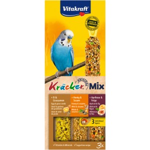 Vitakraft Kräcker Mix für Wellensittiche: Ergänzungsfutter mit Ei, Honig und Aprikose, 3 Stück.