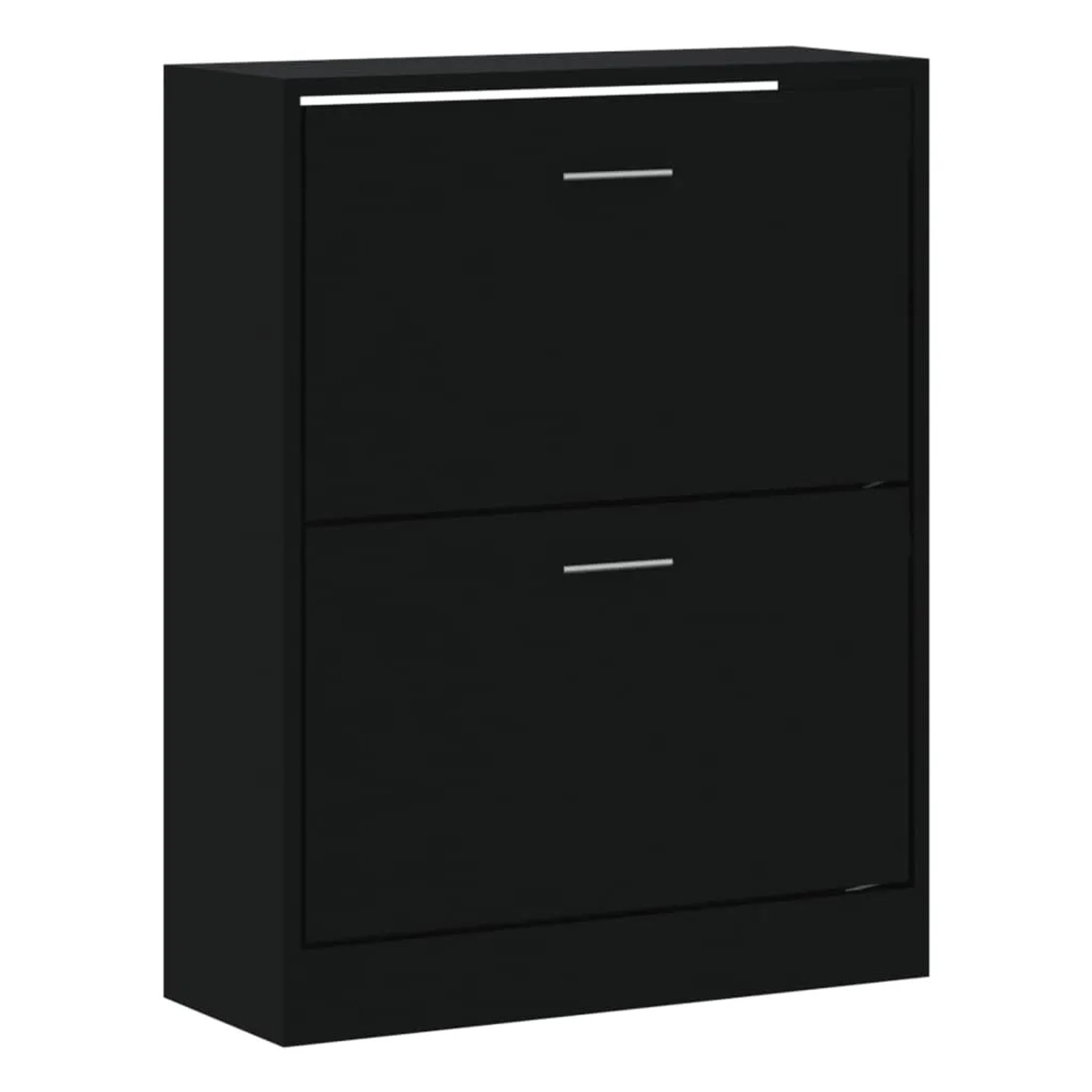 Schwarzer vidaXL Schuhschrank (63x81cm) aus Holzwerkstoff mit zwei Klappen. Schuhkipper für Flur und Eingangsbereich.
