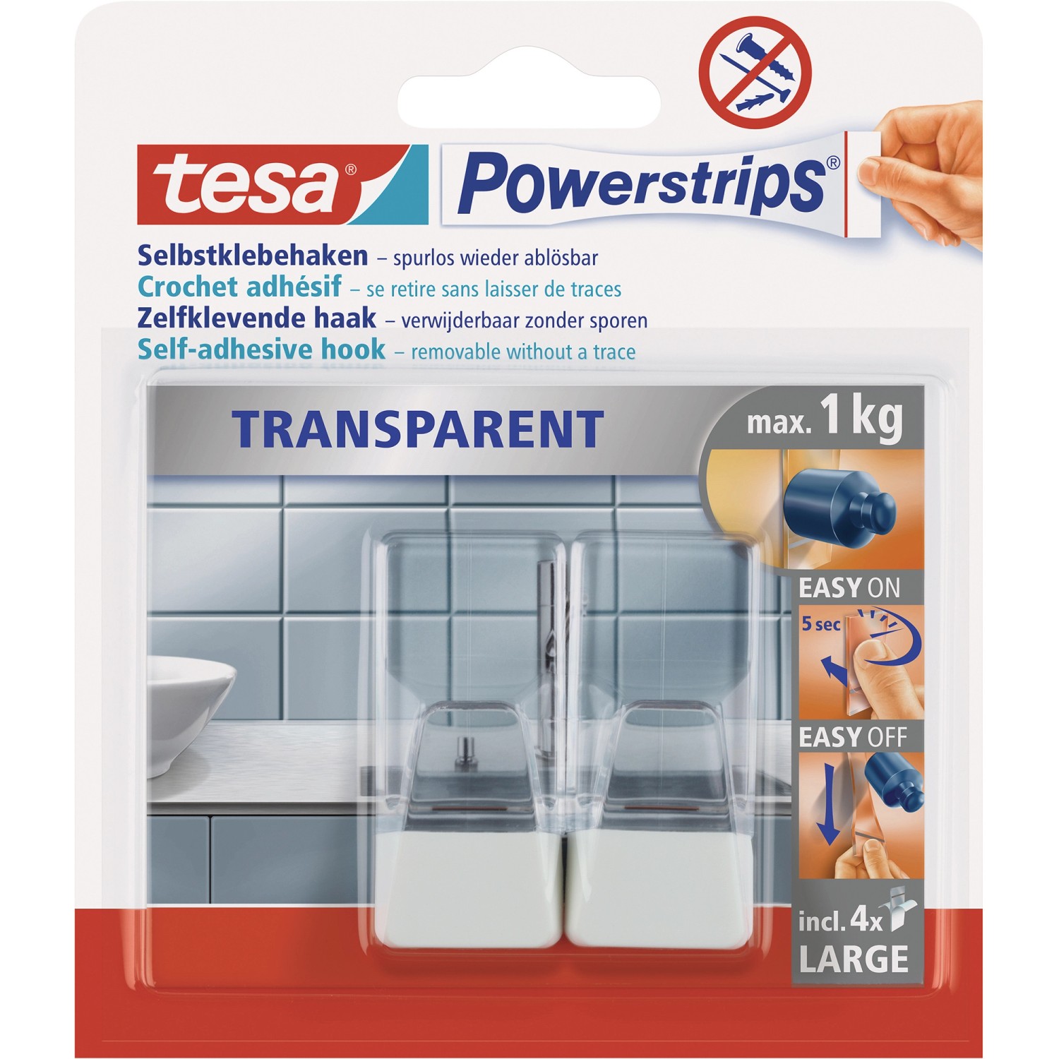 Tesa Powerstrips Haken Transparent-Weiß 2 Stück