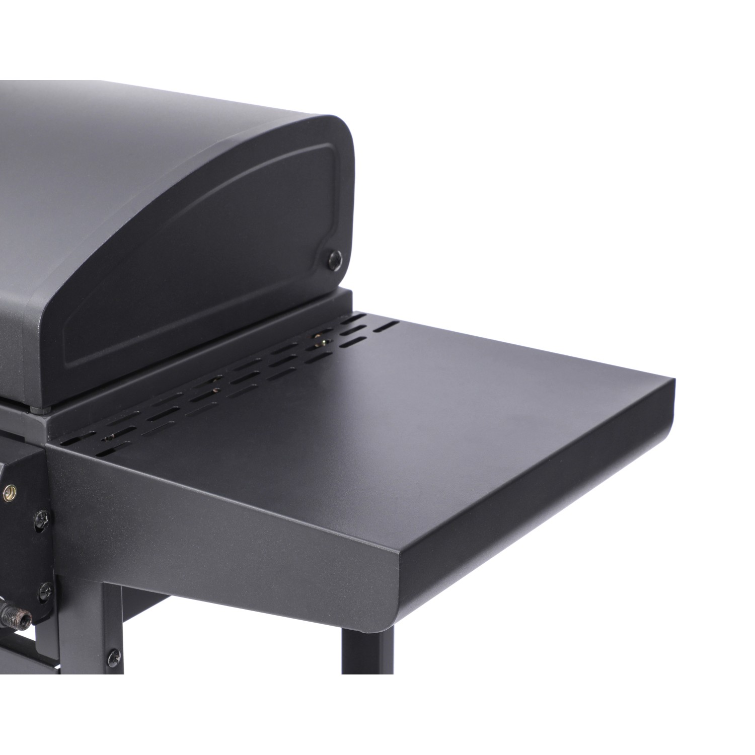 Detailaufnahme: El Fuego Gasgrill San Jose mit Seitenablage und Grilldeckel.