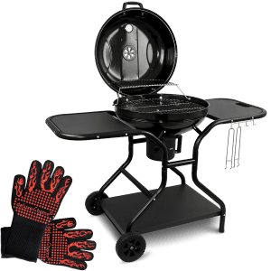 deluxe4home Kugelgrill mit Ablagen und Grillhandschuhen. Holzkohlegrill mit viel Stauraum und regulierbarer Hitze.