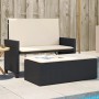 furnicato Gartenbank mit Hocker, schwarz, Poly Rattan, inkl. cremefarbener Kissen.