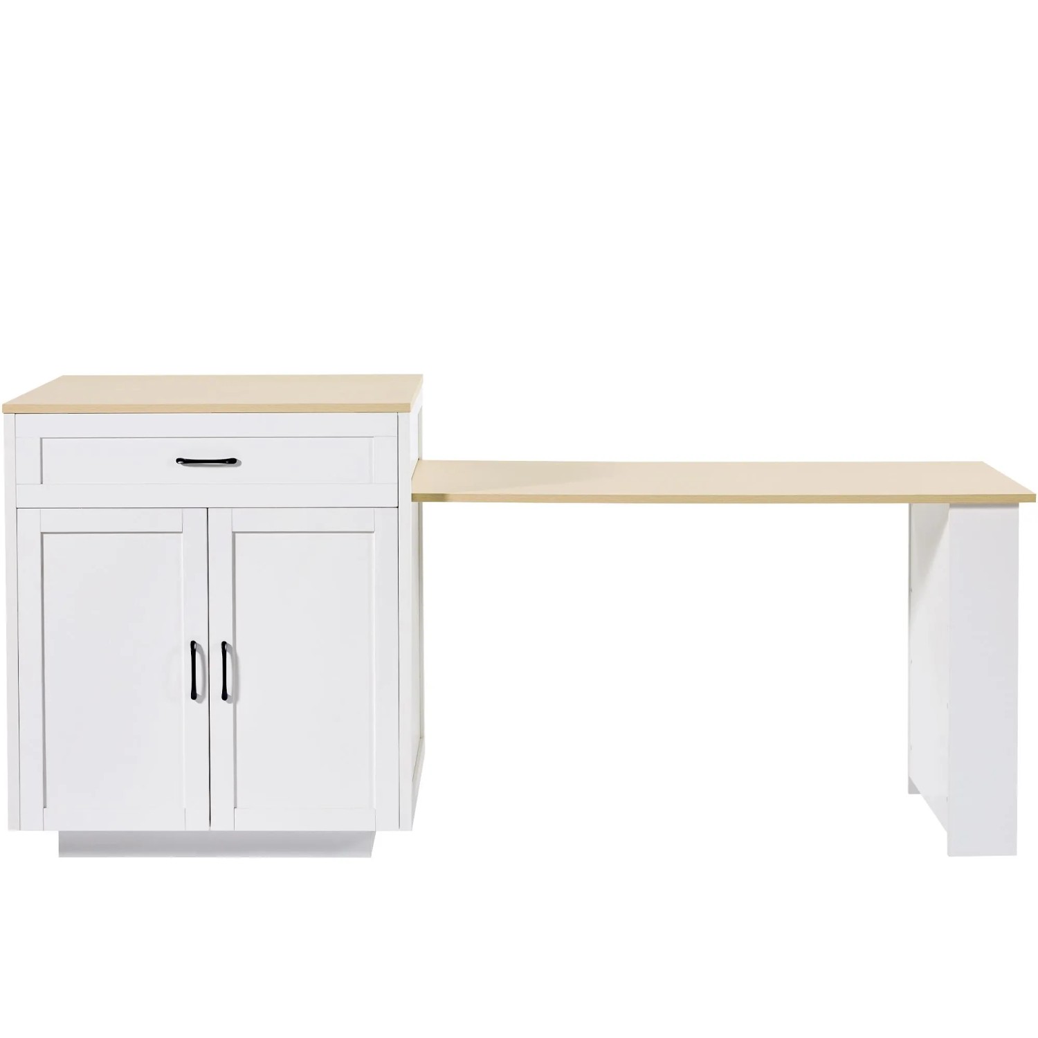Merax Ausziehbare Kücheninsel 133-202x70x93.5cm  2 Schubladen  2 Fächer  Weiß