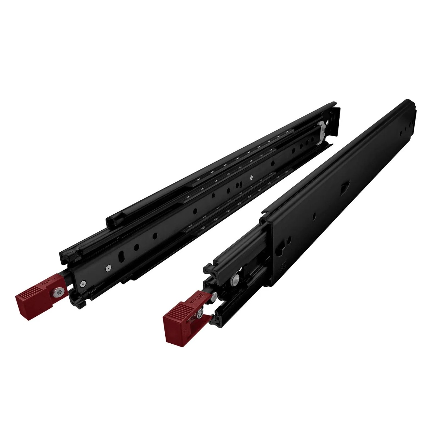 SOTECH Schwerlastauszug 200 kg KV2-200-H76-1100 EH 1117,6 mm Schwarz VarioSlide Zweihandverriegelung mit Lock In Out Einrastfunktion Roter Hebel