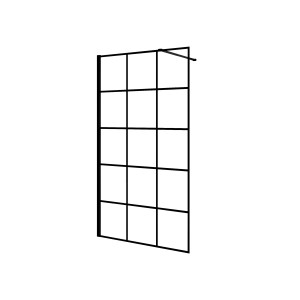 AICA Duschabtrennung mit schwarzem Gittermuster, 120 cm breit. Duschwand aus ESG Glas.