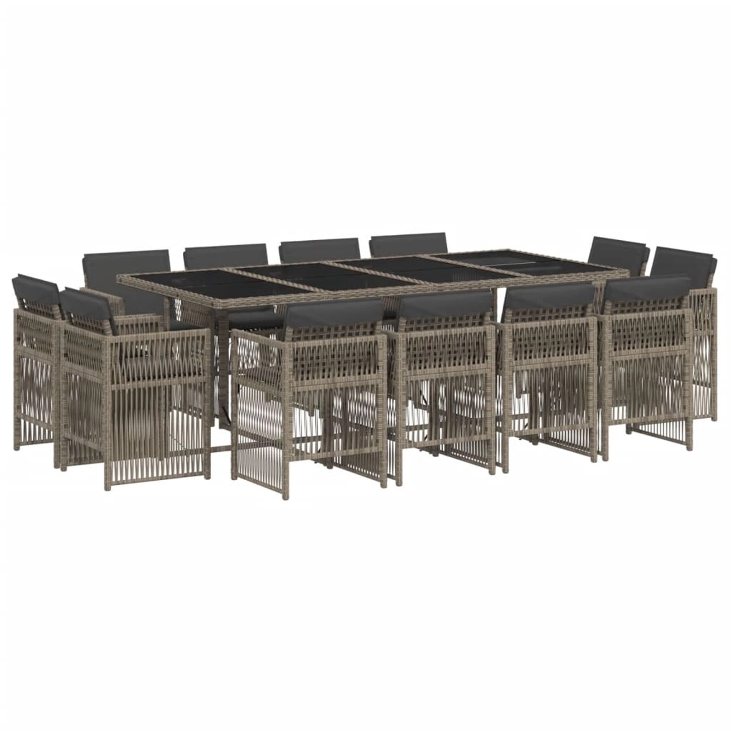 vidaXL 13-Tlg Garten-Essgruppe mit Kissen Grau Poly Rattan 3211040 günstig online kaufen