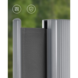 Detailansicht der anthrazitfarbenen Songmics Seitenmarkise aus Aluminium, ausziehbar bis 400x200 cm.
