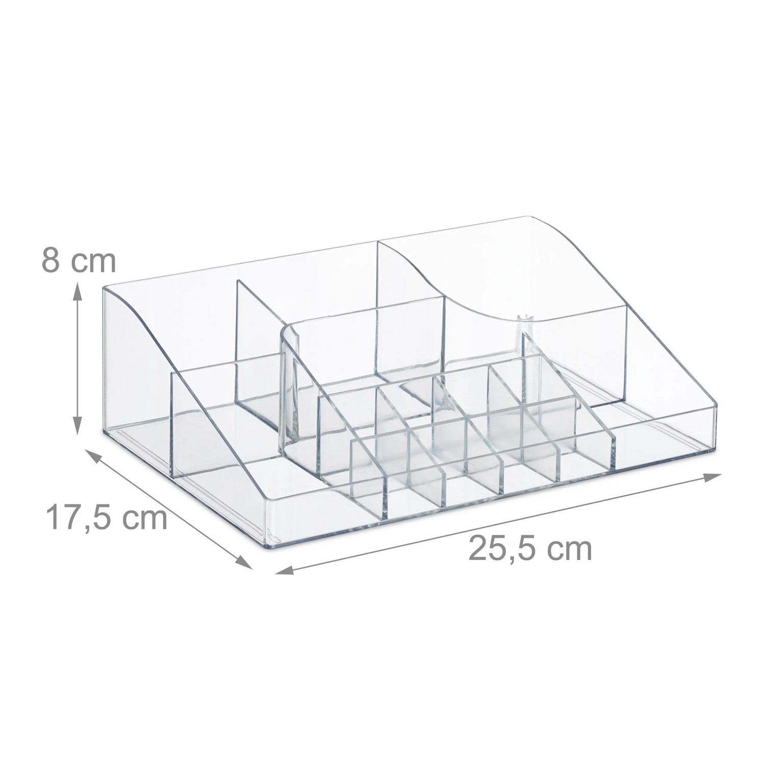 Relaxdays Make Up Organizer Kunststoff Transparent 2er Set 14 Fächer 25,5 cm x 17,5 cm x 8 cm_4