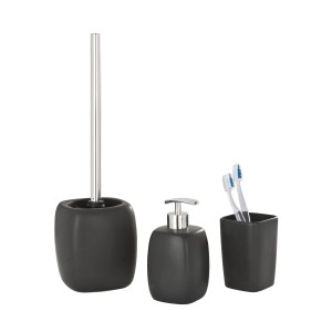 Wenko Bad-Set Faro Black: WC-Garnitur, Seifenspender, Zahnputzbecher aus Keramik.