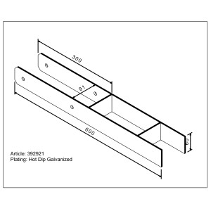 H-Pfostenanker, feuerverzinkt, 600x91x60 mm, zum Einbetonieren für sicheren Halt von Vierkanthölzern.