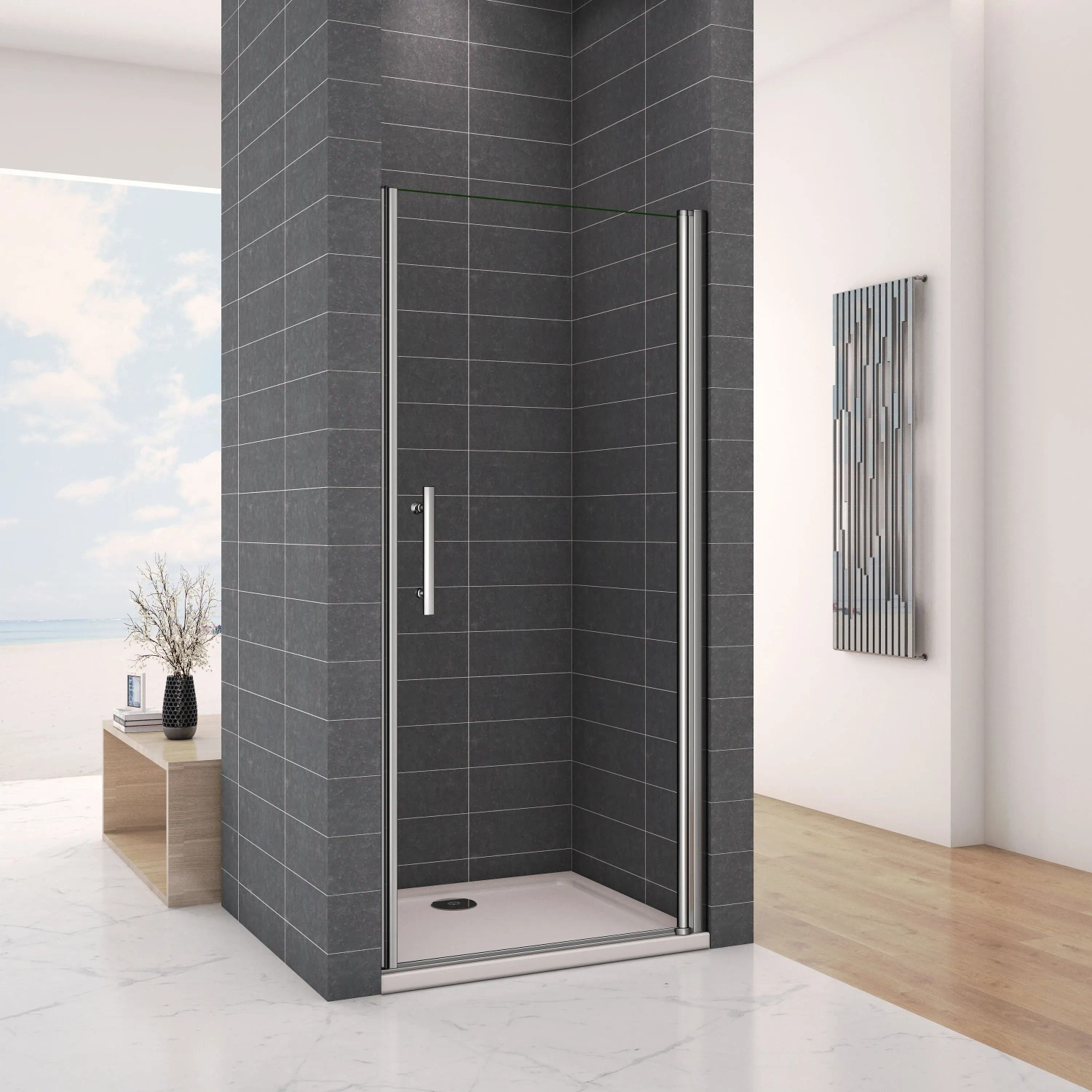 AICA Nischentür 90x195cm, Duschabtrennung mit Schwingtür aus 6mm ESG Glas.