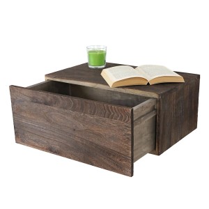 Braunes MCW Wandregal C55 mit Schublade, Ablagefläche und Buch. Vielseitig und montiert.