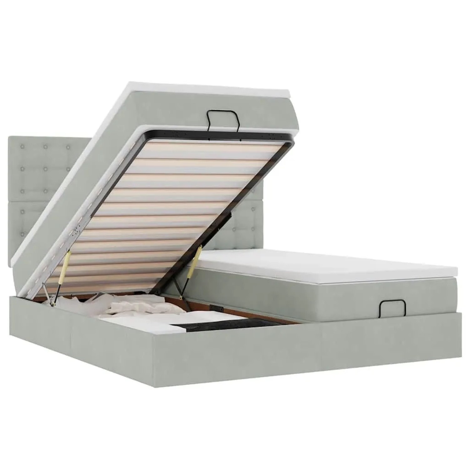 vidaXL Ottoman-Bett mit Matratzen und LEDs Hellgrau 160x200 cm Samt 3314651