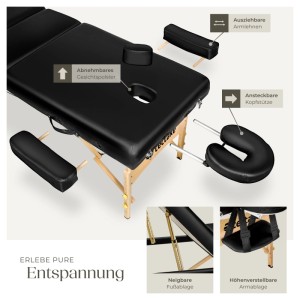 Tectake 3 Zonen Massageliege  Breite 70 cm  Polsterung 10 cm Inklusive Tragetasche  218 x 102 x 90 cm Schwarz