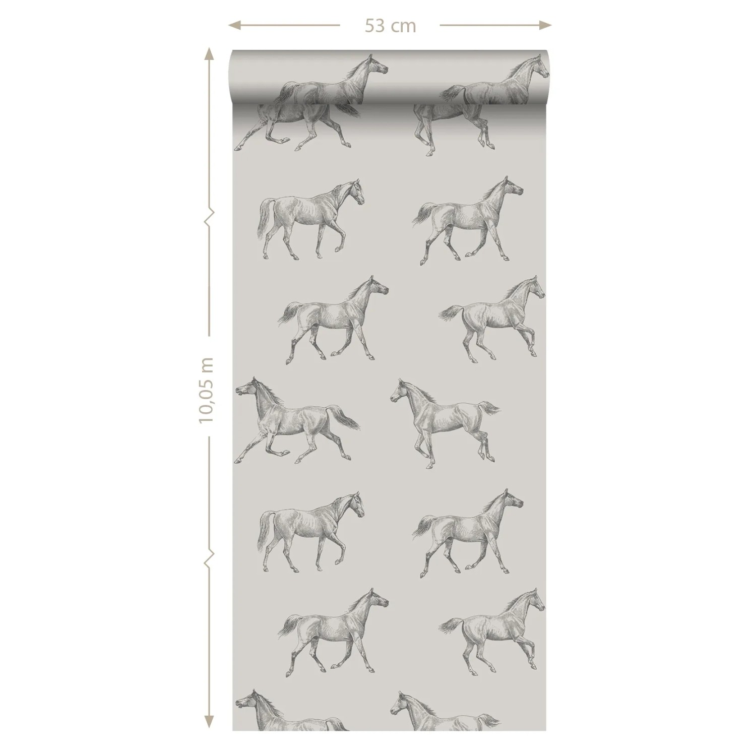 ESTAhome Vliestapete mit Pferdezeichnung in Beige-Braun, 53cm breit.