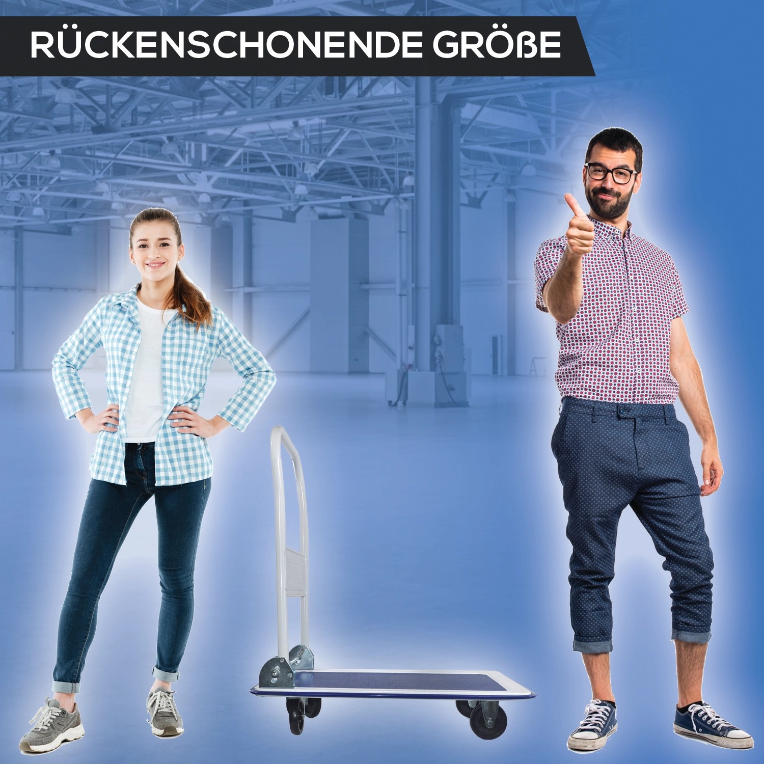 TroniTechnik Transportwagen Plattformwagen, klappbar, 150 kg Tragkraft, Antirutsch, Ladefläche 72x48 cm.