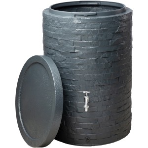 Garantia Regenspeicher Muro 420 l in Grau mit Steinoptik und abnehmbarem Deckel.