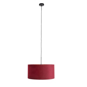 Hängelampe Combi von QAZQA mit rotem Veloursschirm und goldener Innenseite, 50 cm Durchmesser.