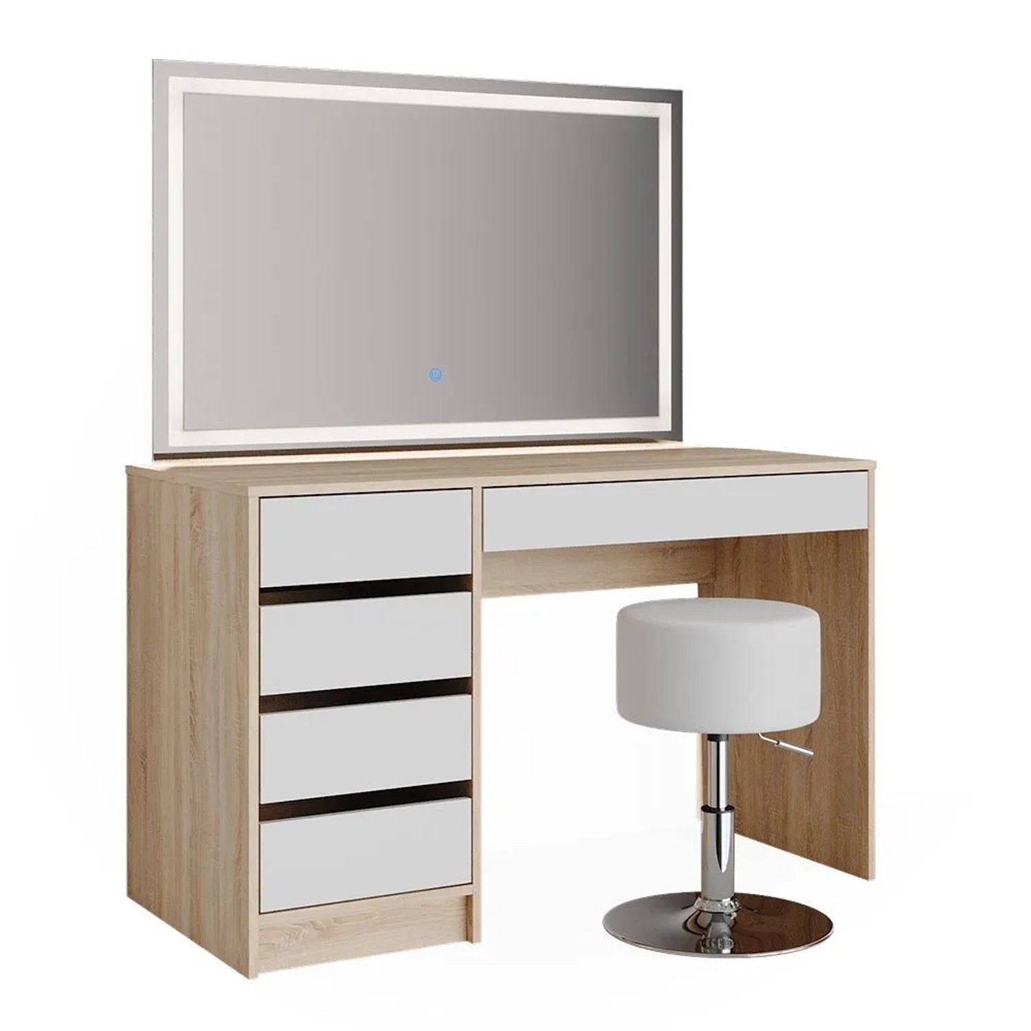 Vicco Schminktisch Sherry Weiß/Sonoma 120 x 145 mit LED-Spiegel und Hocker