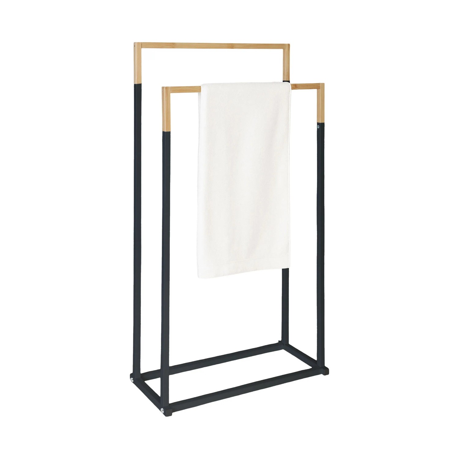 Relaxdays Handtuchständer Metall Schwarz mit 2 Stangen 86 cm x 44 cm x 21 cm