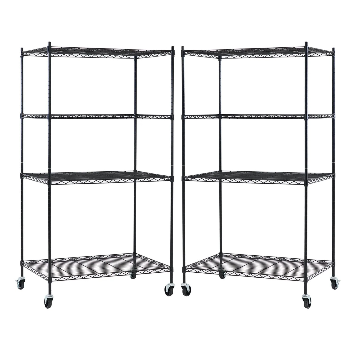 PROREGAL Mega Deal 2X Gitterregal HADES Mit Rollen & 4 Gitterböden Metall 160x90x60cm Fachlast 75kg Metallregal Schwarz  Küchenregal Aufbewahrung