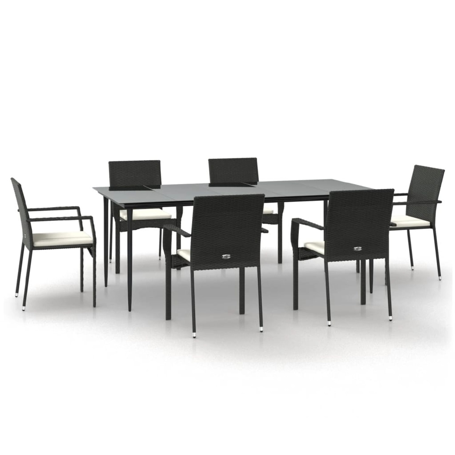 vidaXL 7-Tlg Garten-Essgruppe mit Kissen Schwarz Poly Rattan 3185123