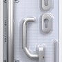 Stoßgriff-Set für Haustüren, Edelstahl, variabel 400-600 mm, inklusive Rosetten, Innendrücker und Befestigungsmaterial.