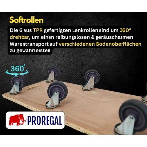 PROREGAL Transportroller Detail: 6 Rollen aus TPR Gummi, 360° drehbar für leichten Transport.
