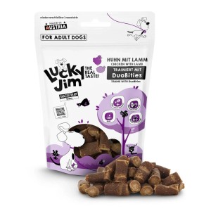 Lucky Jim DuoBities Hunde-Belohnungssnacks Huhn & Lamm, 70g Packung.
