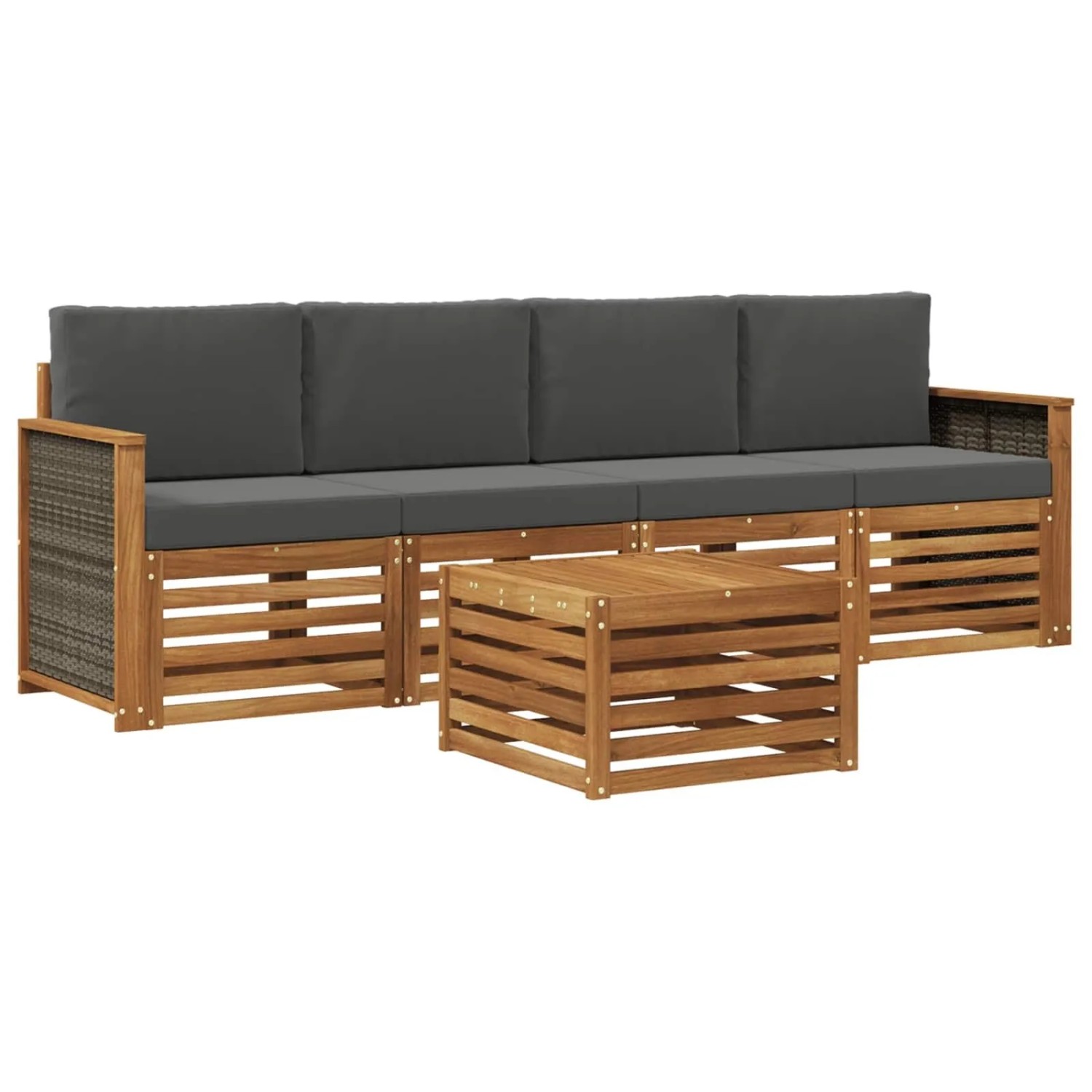 vidaXL Outdoor-Sofagarnitur mit Kissen 5 Stk Natur und Anthrazit 3383988