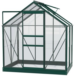 Vitavia Gewächshaus Planet 2500, smaragdgrün, mit Schiebetür und Dachfenster.