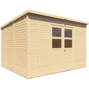 Bertilo Holz-Gartenhaus Borkum 2 aus Fichte mit Doppeltür und Fenstern.
